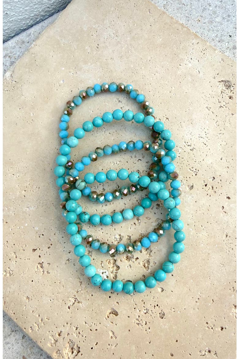 Set of 4 Reconstituted Turquoise & Crystal Beaded Stretch Bracelets, Alternate, color, BLUE