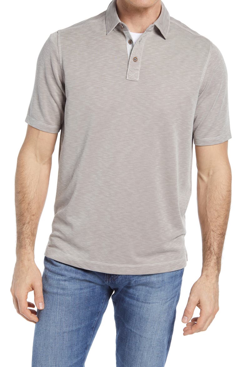 Short Sleeve Slub Knit Polo, Main, color, SAND