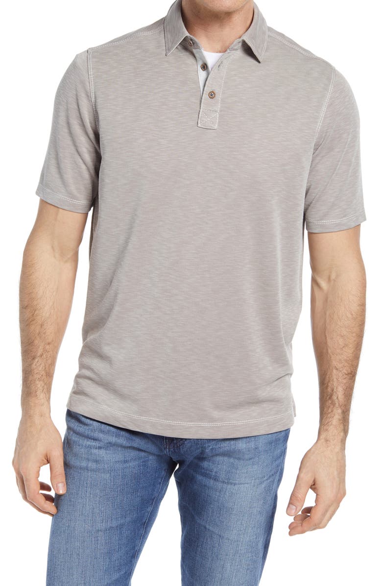 Johnston & Murphy Short Sleeve Slub Knit Polo, Main, color, Sand