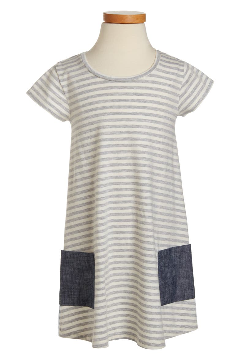 Contrast Pocket T-Shirt Dress, Alternate, color, GREY ASH HEATHER- IVORY