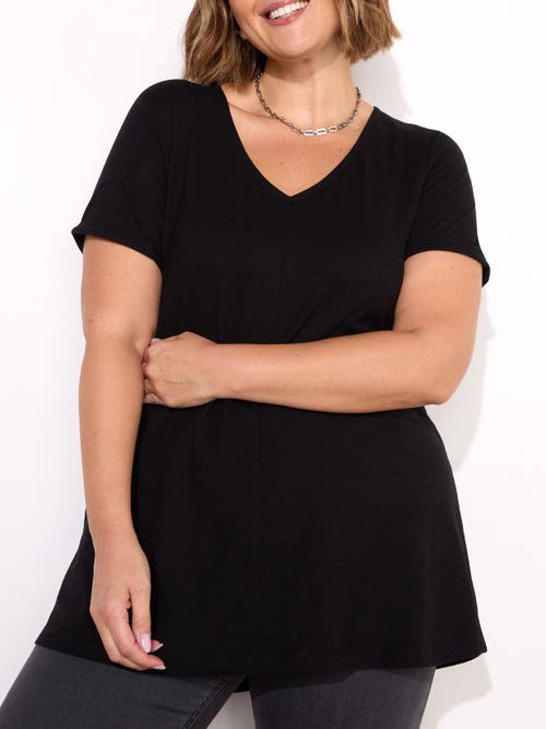 Live Unlimited Cotton Slub V-neck Longline T-shirt In Black