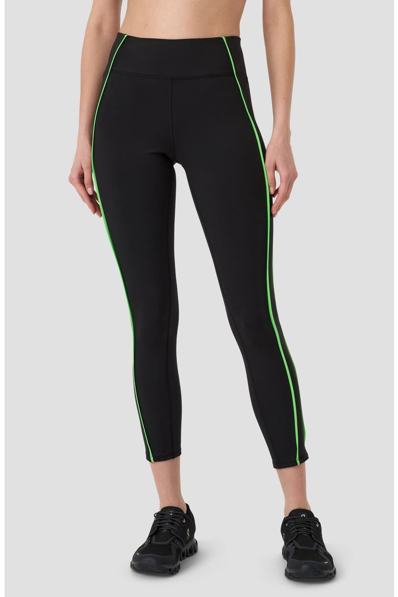 Piped High Waist Crop Leggings, Main, color, BLACK/ GREEN FLASH