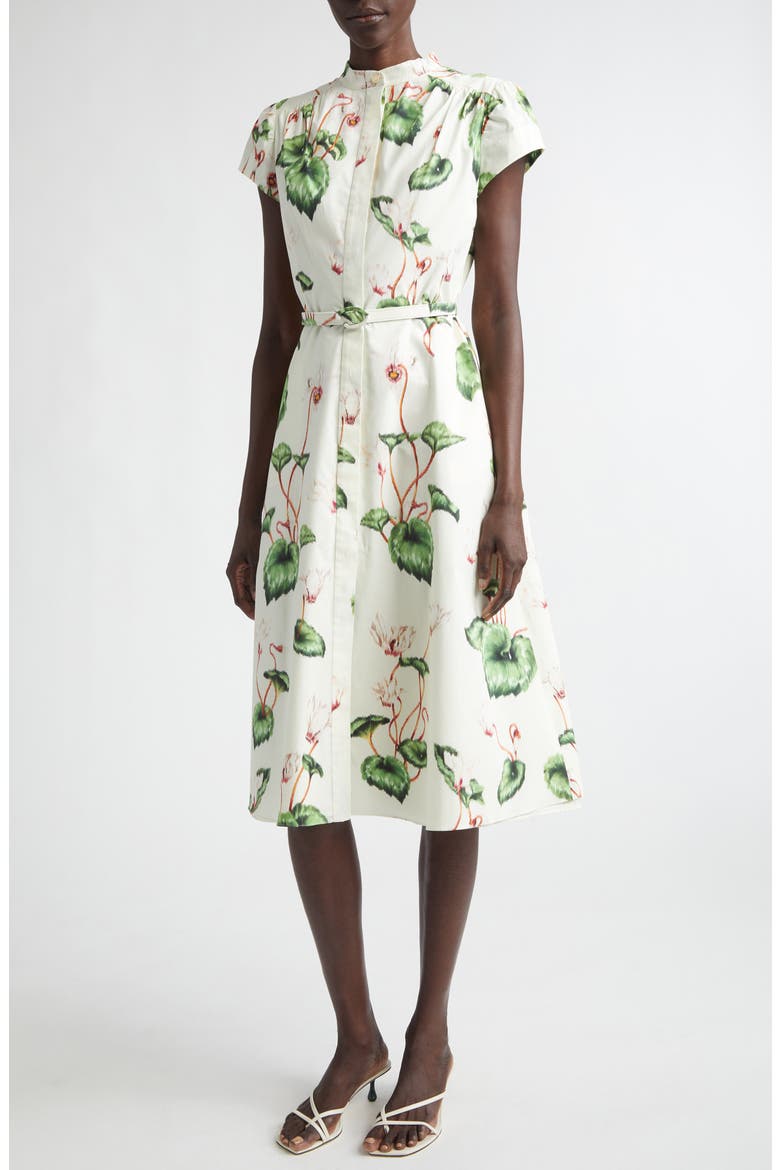 Chiné Cyclamen Cap Sleeve Poplin Dress, Main, color, WHITE/ IVORY