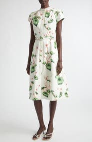 Oscar de la Renta Chiné Cyclamen Cap Sleeve Poplin Dress