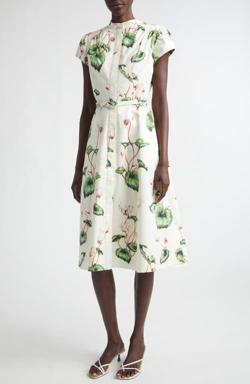 Oscar de la Renta Chiné Cyclamen Cap Sleeve Poplin Dress in White/ivory at Nordstrom, Size 12