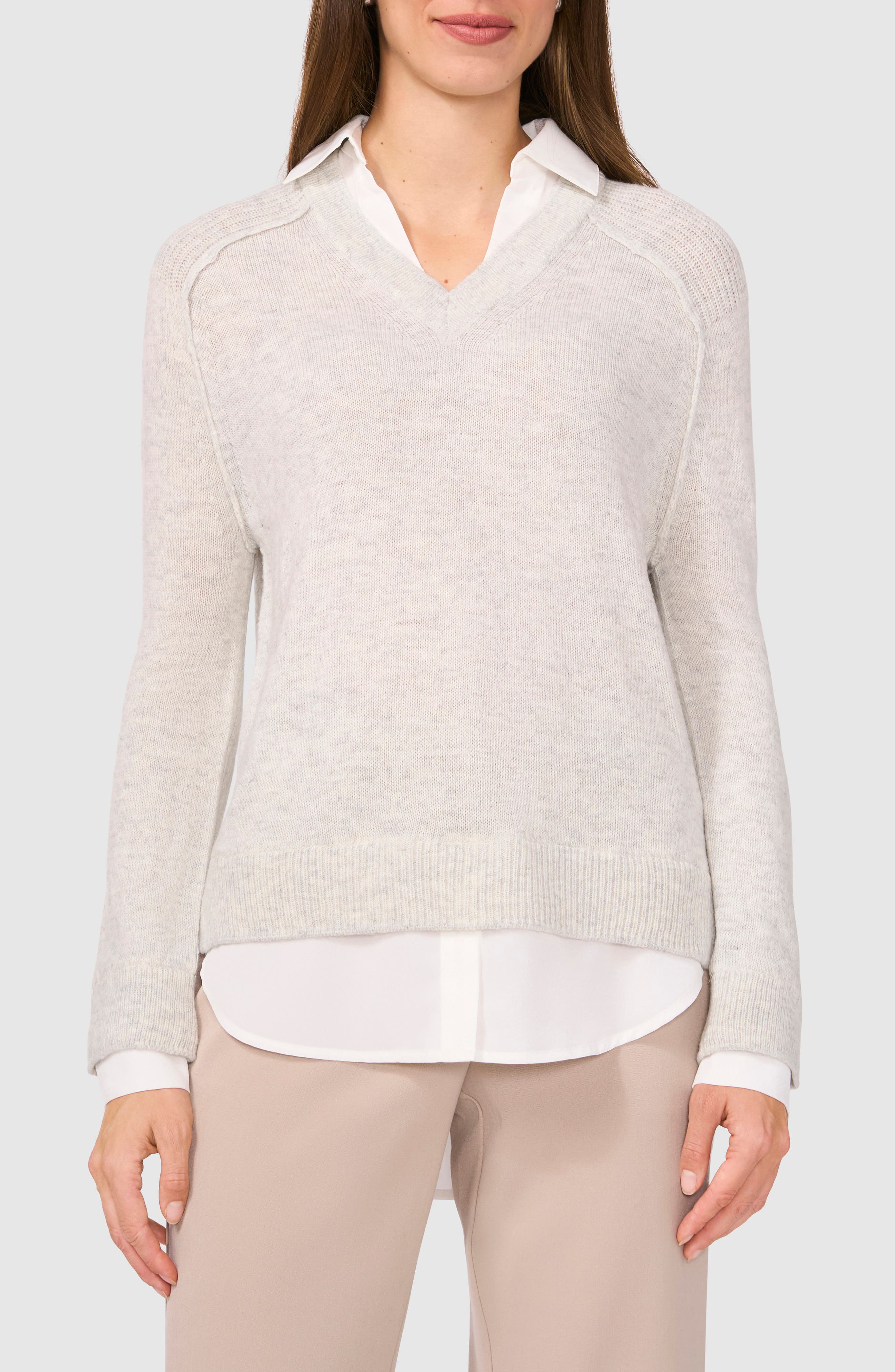 Halogen® Layered Look Wool Blend Sweater (Women) | Nordstromrack