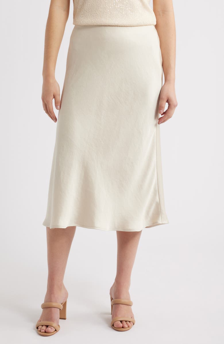Anne Klein Pull-On Satin Bias Cut Skirt, Main, color, Light Parchment