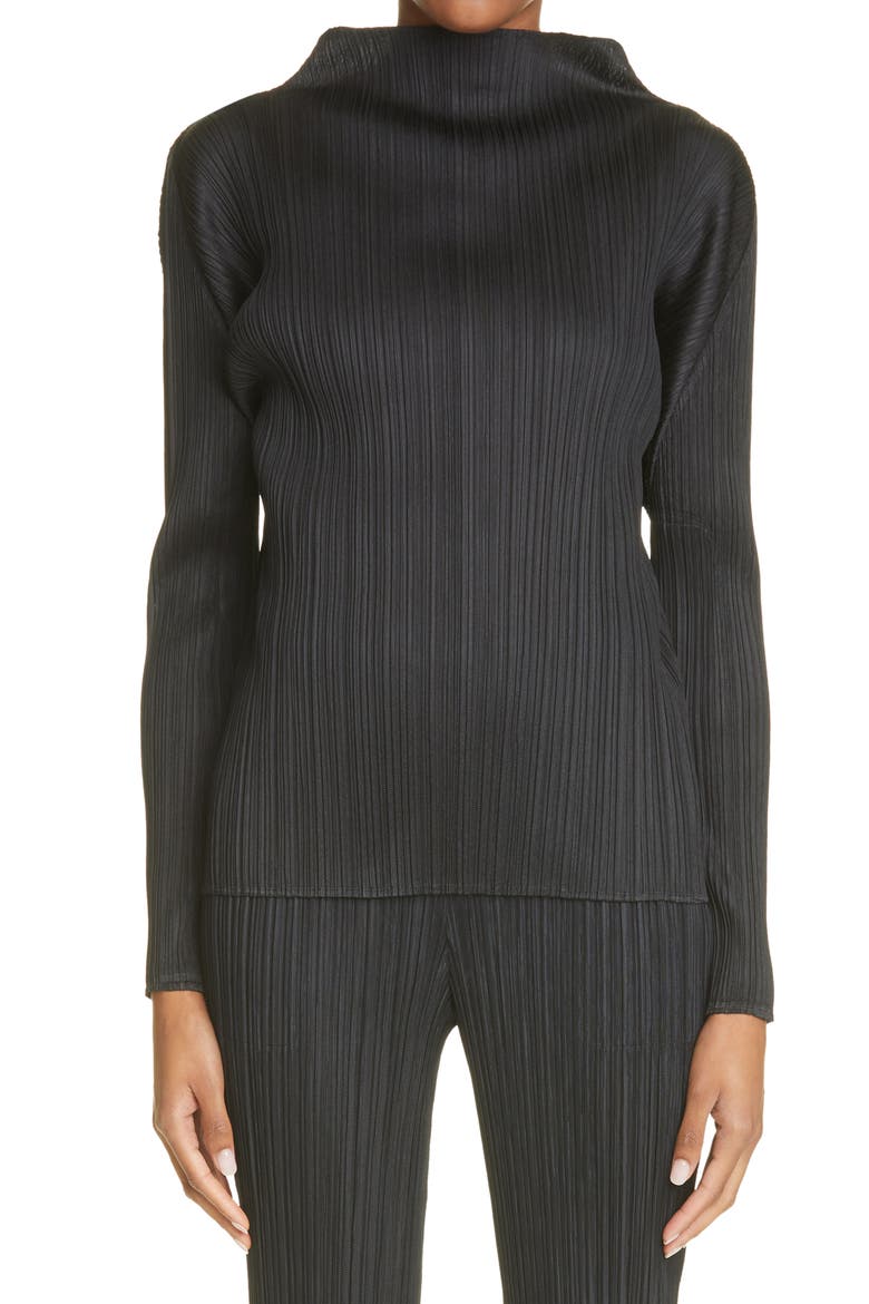 Funnel Neck Pleated Top, Main, color, BLACK