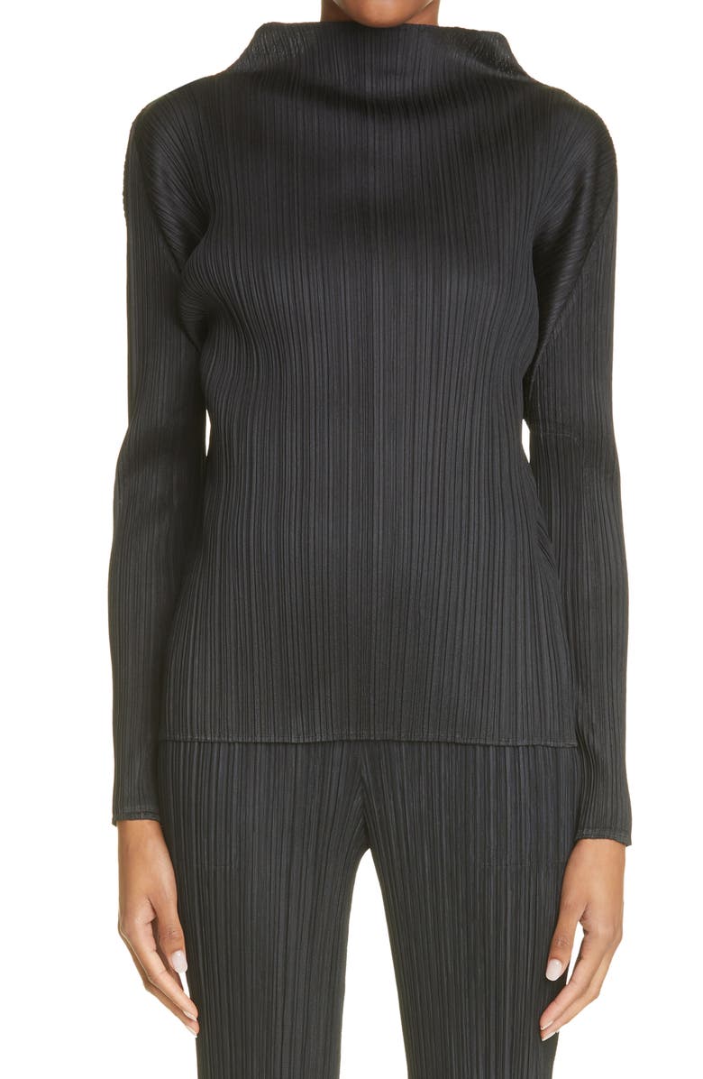 Pleats Please Issey Miyake Funnel Neck Pleated Top, Main, color,