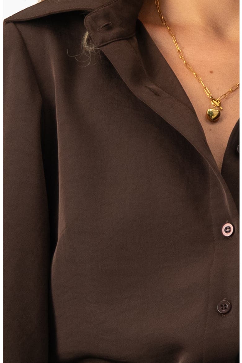 Long-Sleeve Puff-Sleeve Point-Collar Button-Front Shirt, Alternate, color, Brown