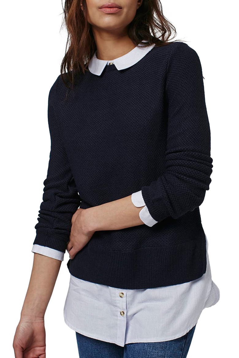 Hybrid Stripe Trim Sweater, Main, color, NAVY BLUE MULTI