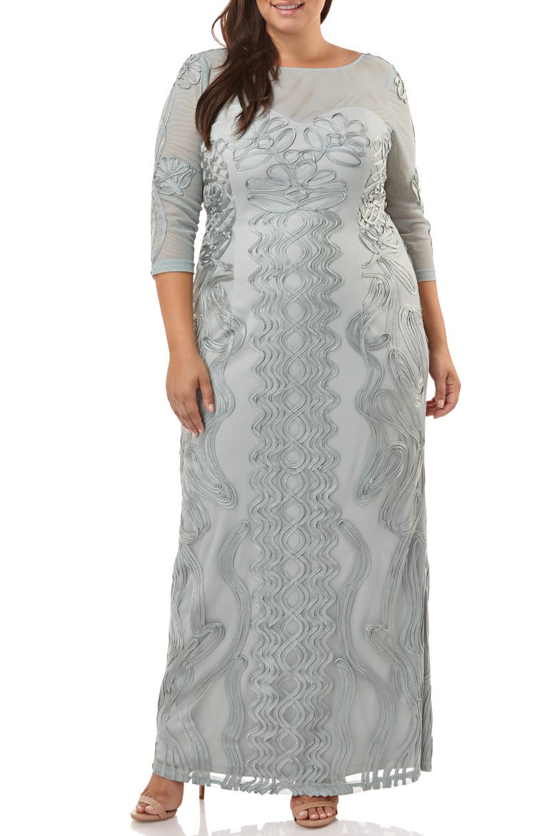 Soutache Trim Mesh Column Gown, Alternate, color, SEAFOAM
