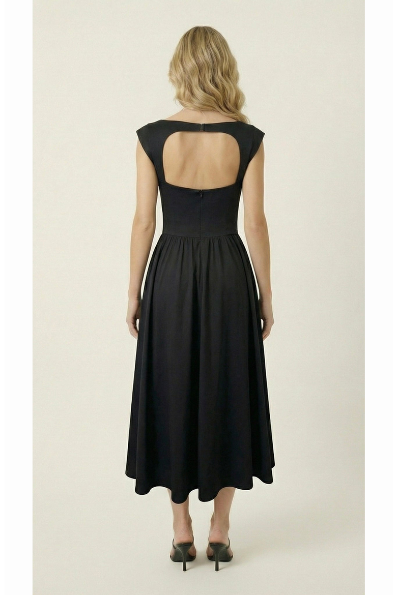 Open Back Cap Sleeve Midi Dress, Alternate, color, Black