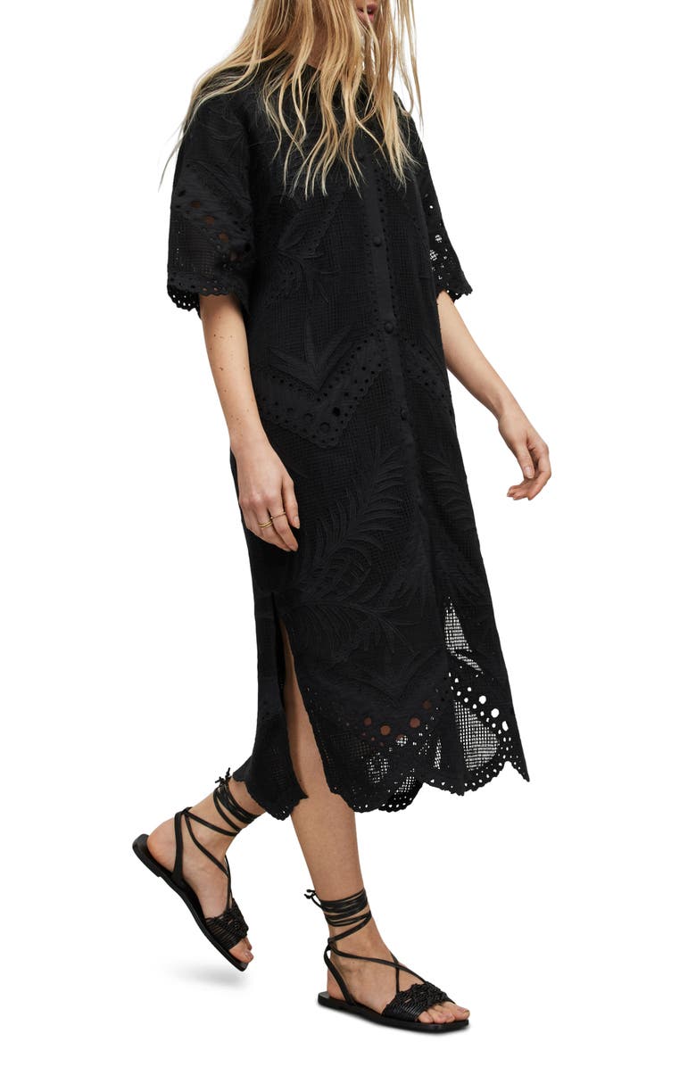 AllSaints Meria Broderie Shirtdress, Alternate, color, 