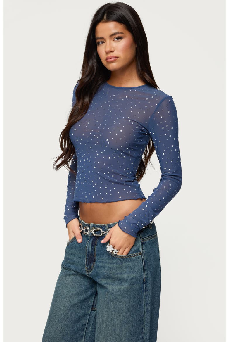 Anari Embellished Mesh Top, Alternate, color, BLUE