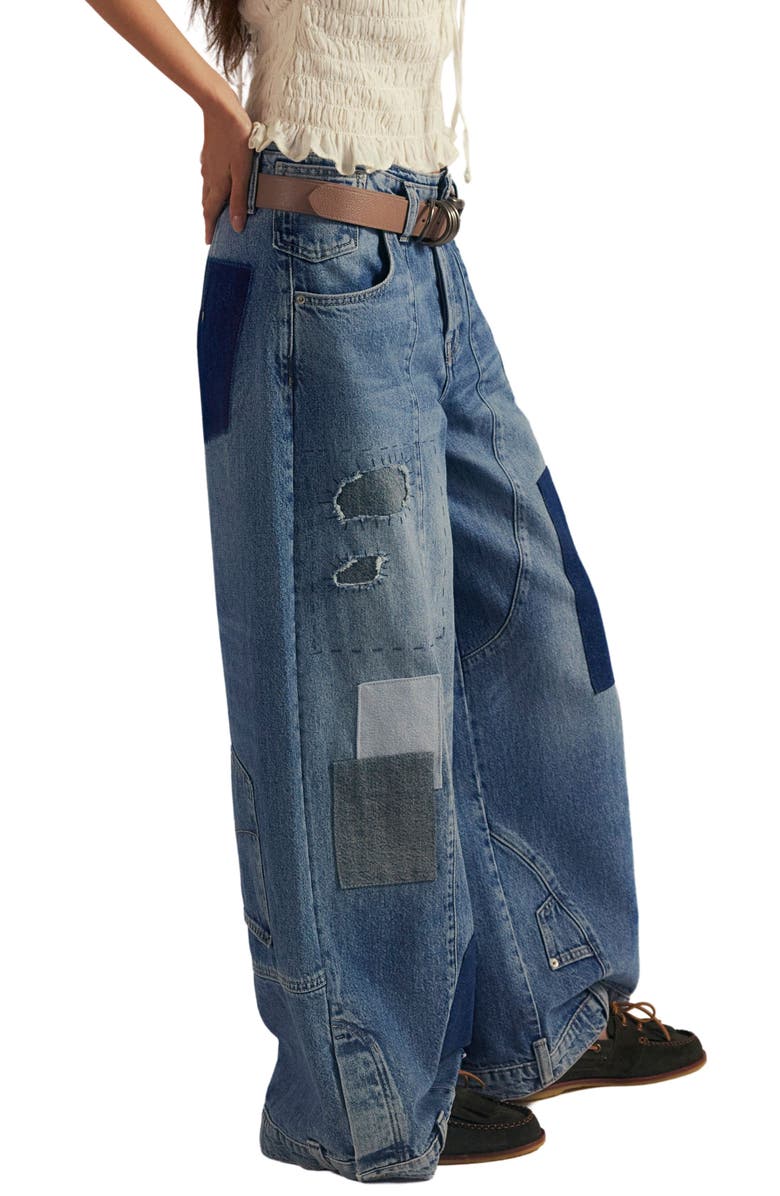 Free People Head Over Heels Patchwork Wide Leg Jeans, Alternate, color, 