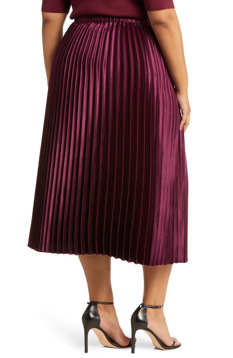 Anne Klein Pleated Satin Midi Skirt, Alternate, color, Chianti