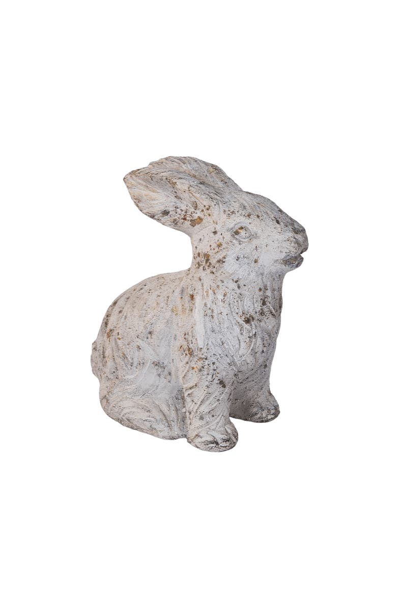 Vintage White Cement Sitting Easter Bunny Figurine 4.72", Main, color, Brown