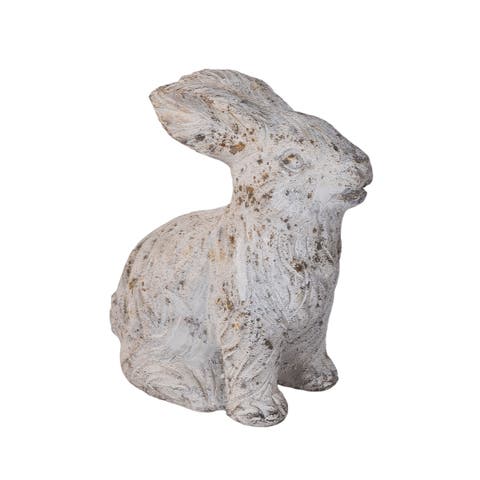 Vintage White Cement Sitting Bunny Figurine