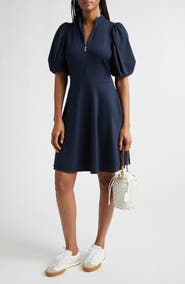 Eleventy Half Zip Puff Sleeve Ponte Knit Dress