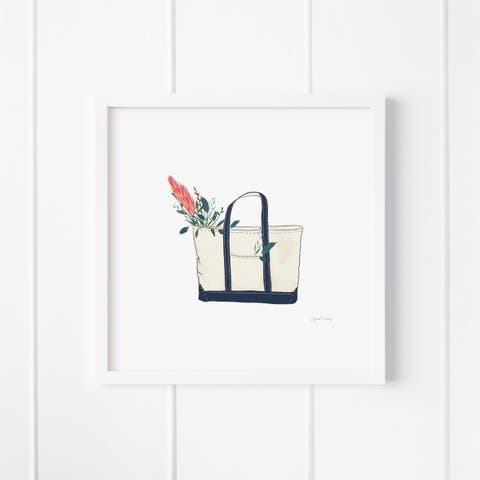 Tote Bag With Flowers Framed Museum Quality 12" x 12" Art Print