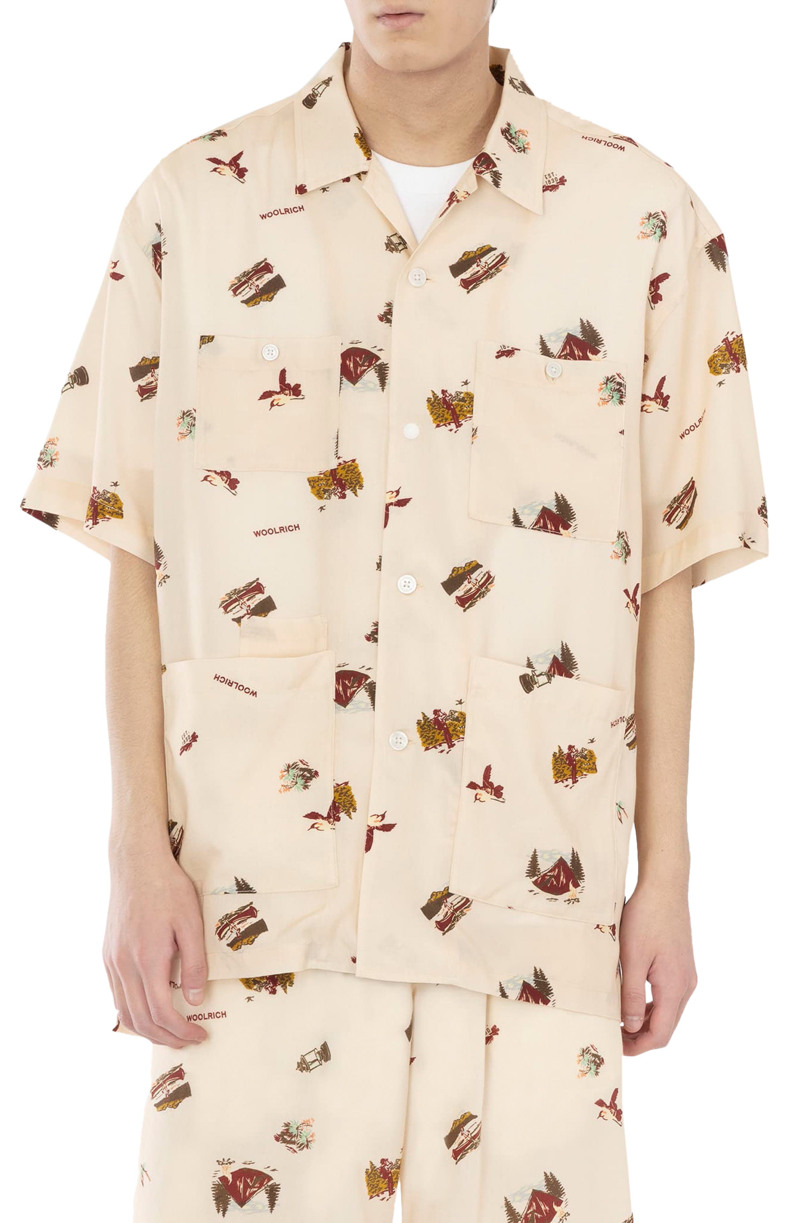 Woolrich Mountain Print Short Sleeve Button-Up Shirt (Men) | Nordstromrack