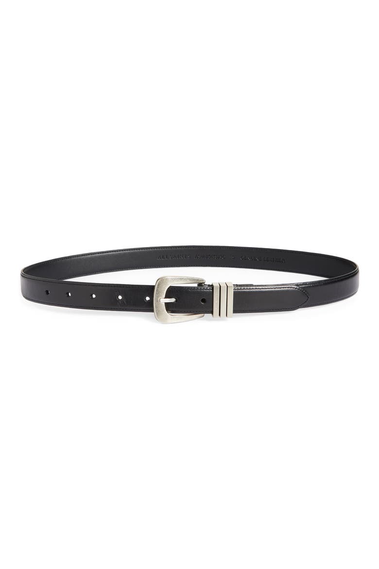 Triple Keeper Leather Belt, Main, color, BLACK/ANTIQUE NICKEL