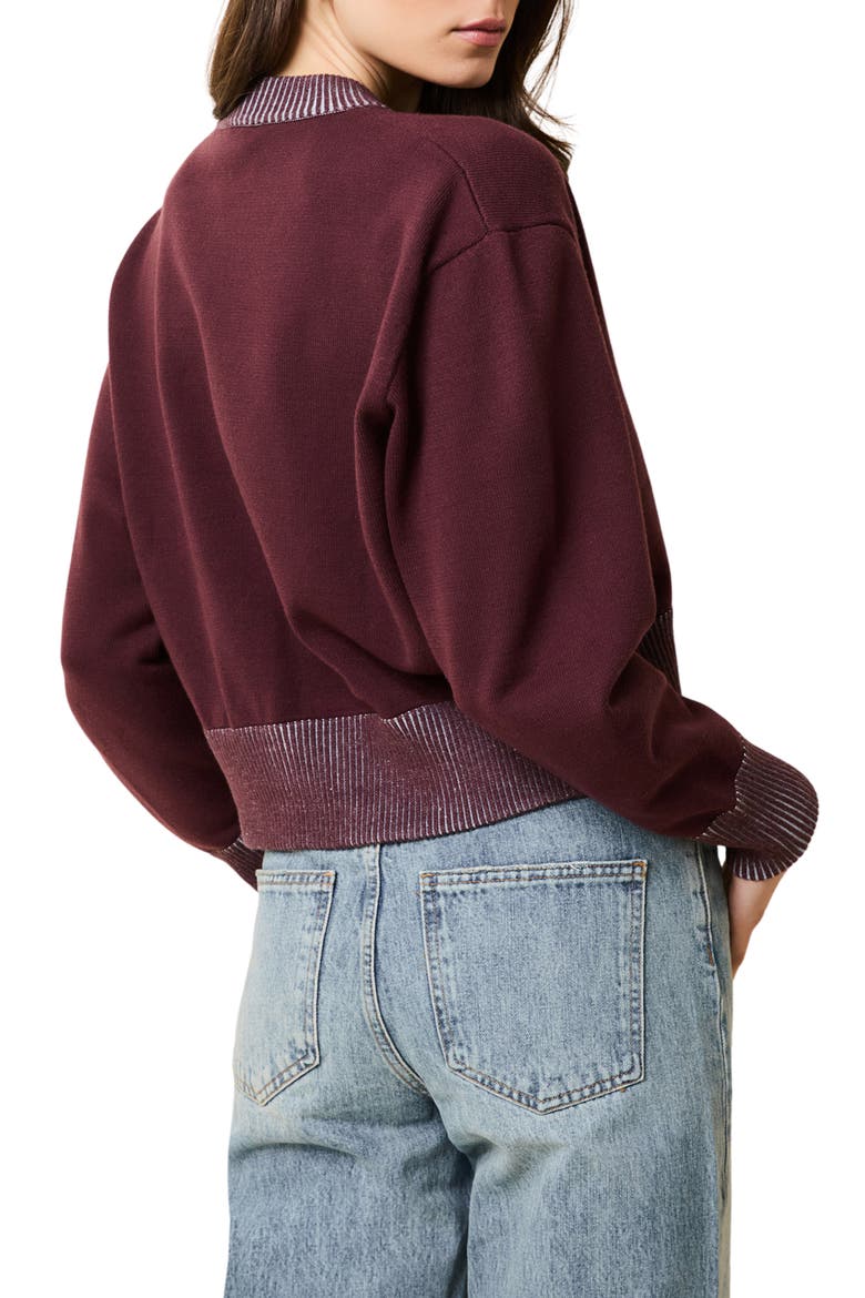 Cora Stripe Stripe Crewneck Sweater, Alternate, color, RAISIN BROWN