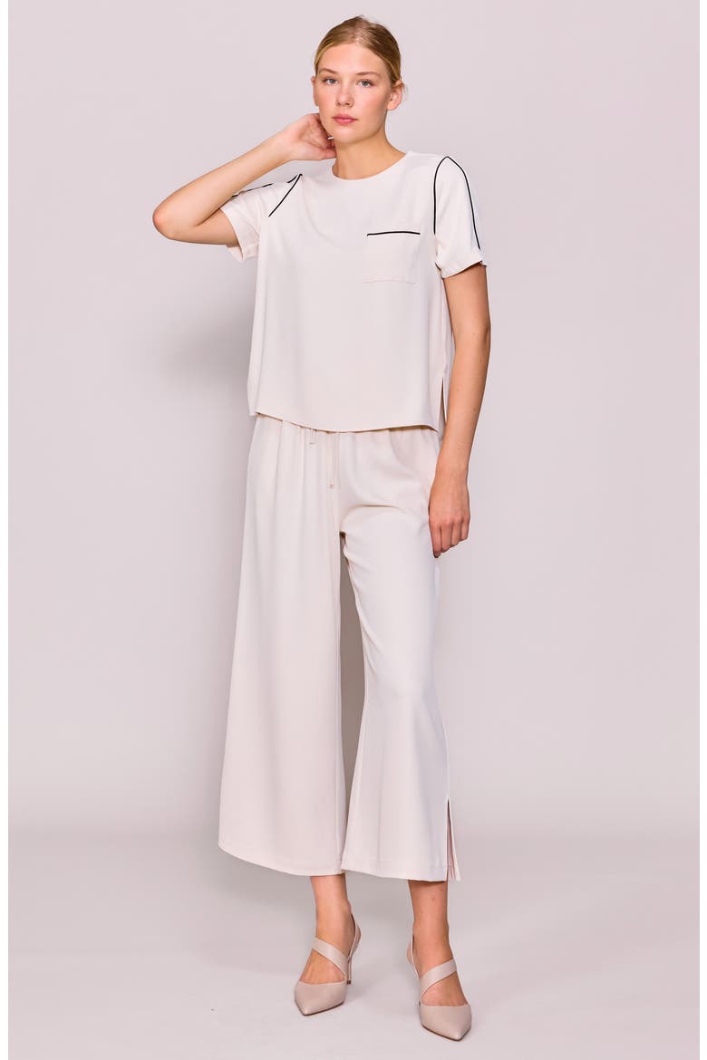 Tipped Pocket Blouse Tee, Alternate, color, BONE/ BLACK