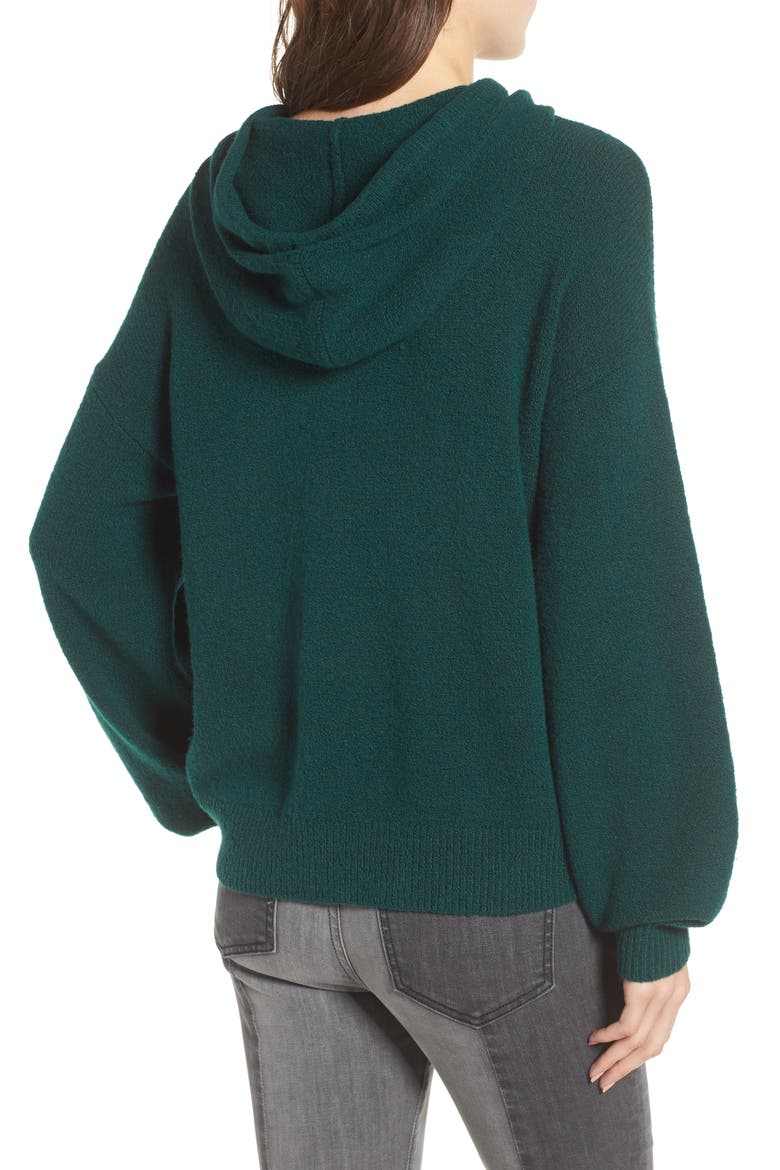 Cinched Hem Bouclé Hoodie, Alternate, color, GREEN BOTANICAL