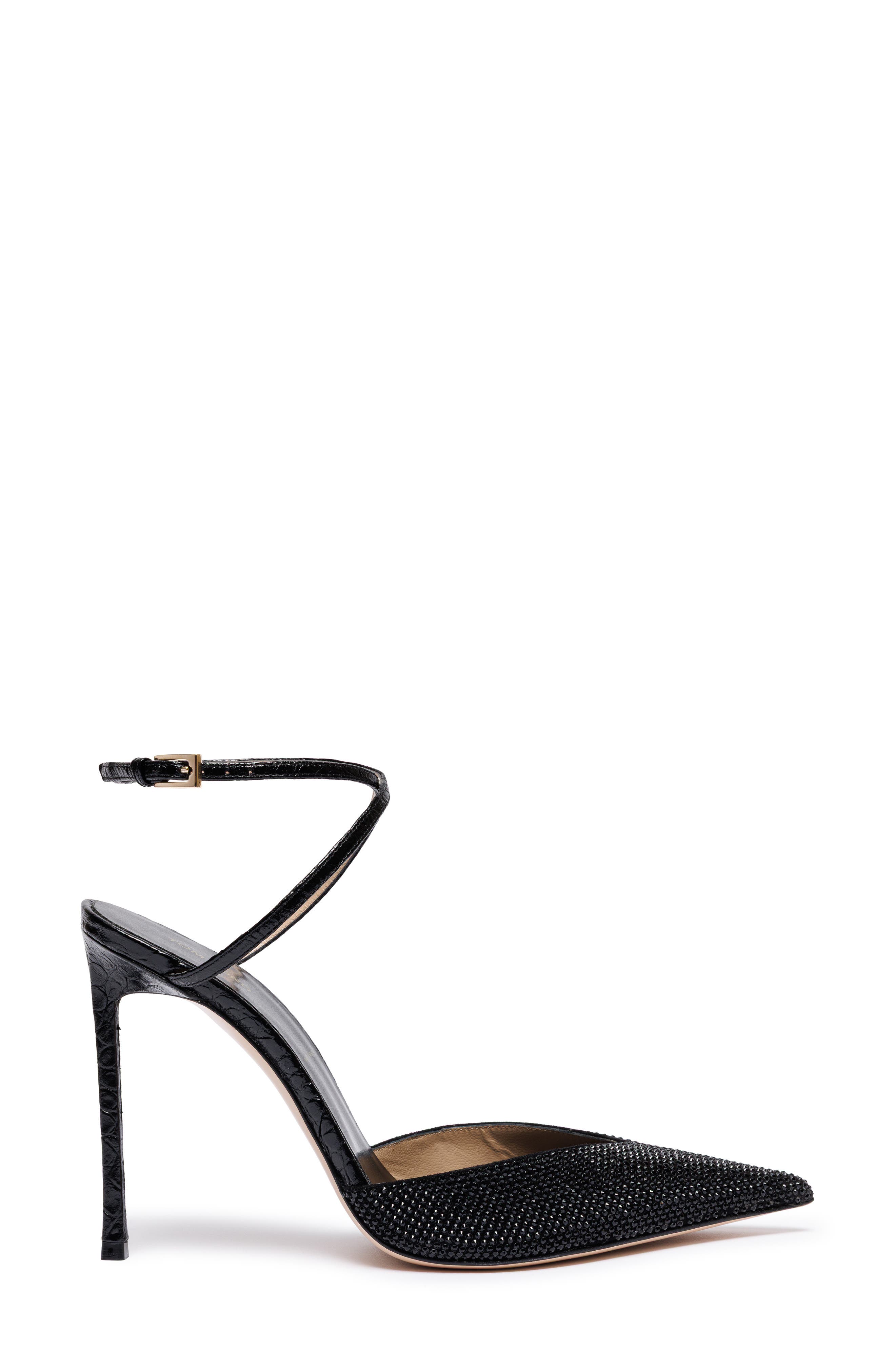 Selen Crystal Leather Ankle Strap Pump, Alternate, color, BLACK