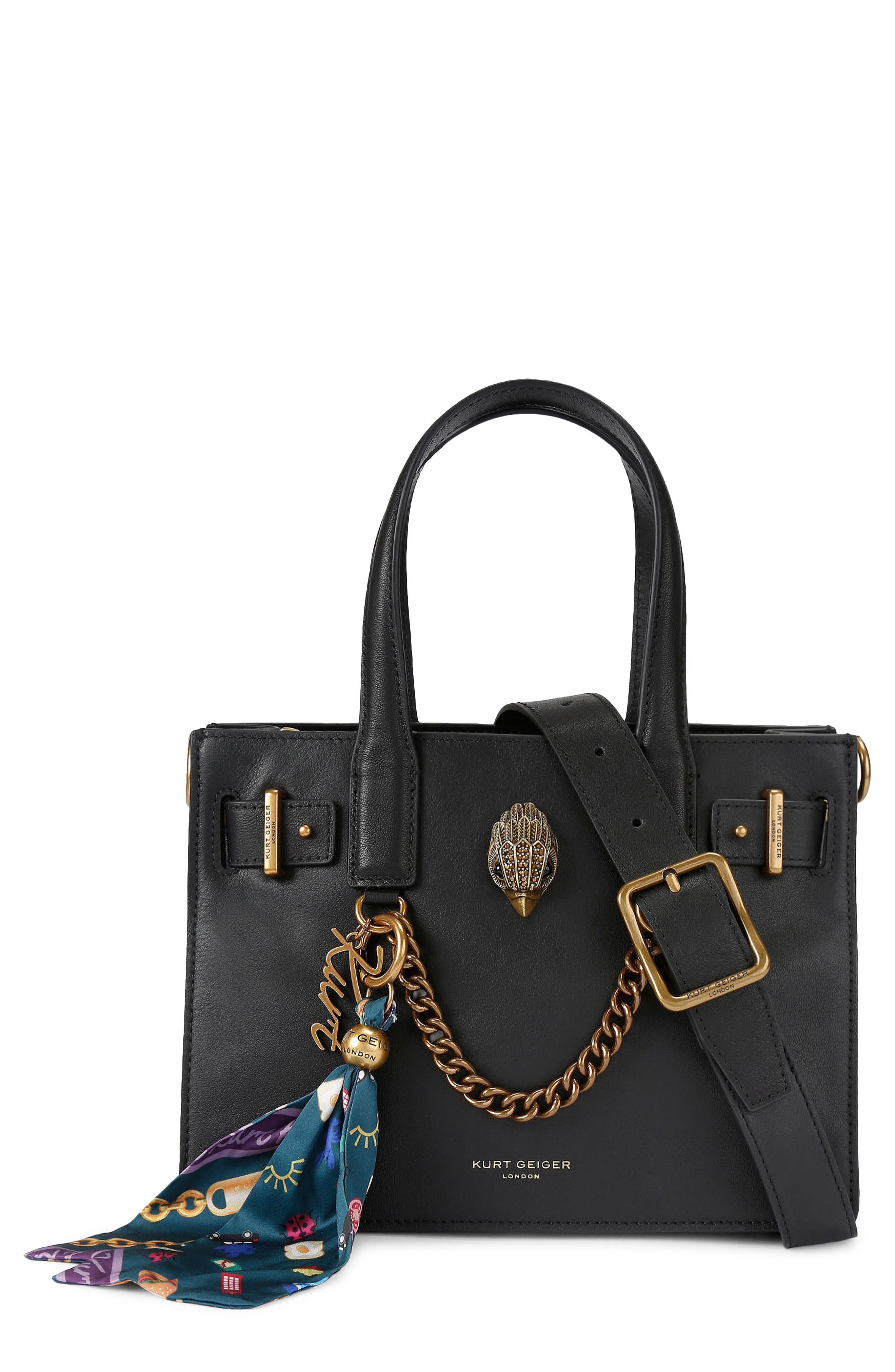 Kurt Geiger London Small Sloane Leather Tote, Main, color, Black