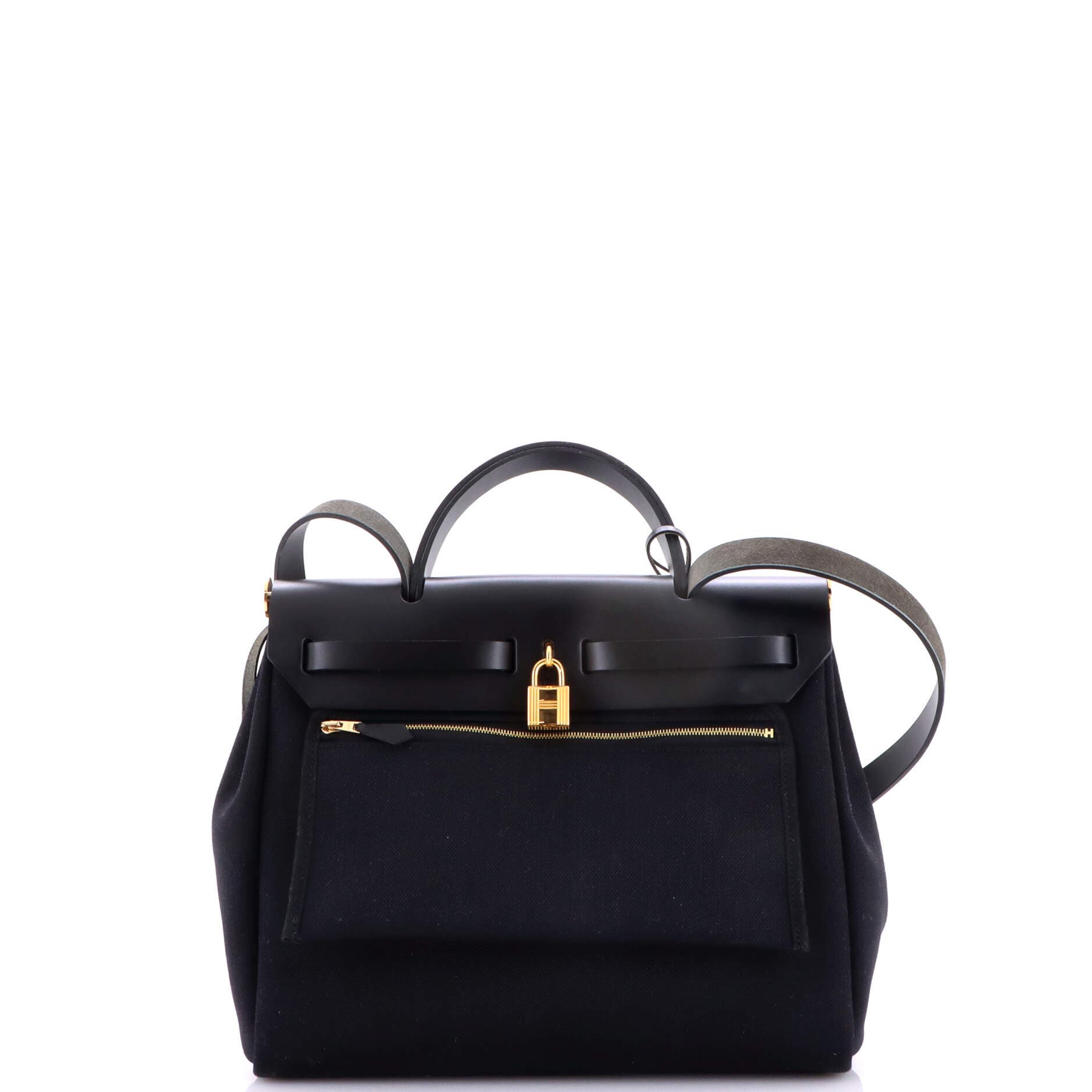 Pre-Owned Hermes Herbag Zip Leather and Toile 31, Alternate, color, Noir