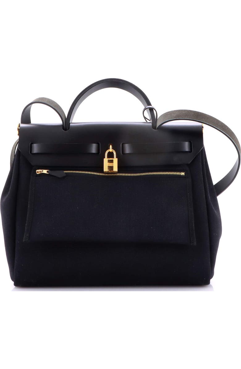 Pre-Owned Hermes Herbag Zip Leather and Toile 31, Alternate, color, Noir