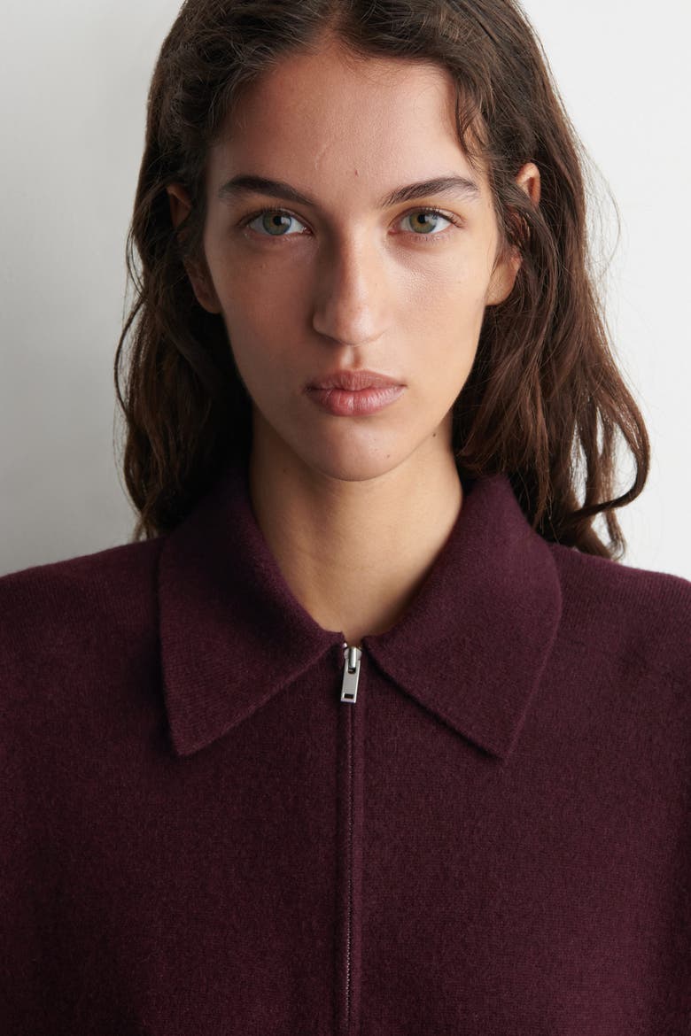 Merino Wool-Yak Zip-Up Polo Shirt, Alternate, color, BURGUNDY