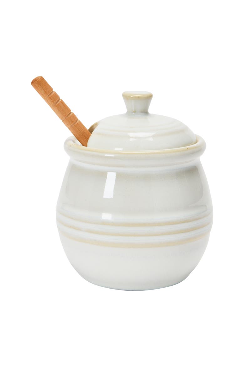 Farmhouse Embossed Honey Pot with Honey Dipper, Alternate, color, Cream