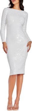 Dress the Population Emery Long Sleeve Sequin Cocktail Midi Dress