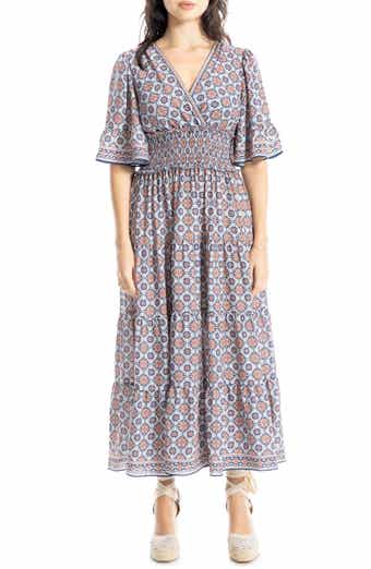 MAX STUDIO Floral Short Sleeve Tiered Maxi Dress | Nordstromrack MAX STUDIO Floral Short Sleeve Tiered Maxi Dress | Nordstromrack