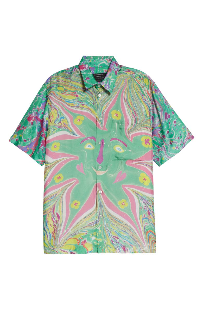 Stella McCartney x Myfawnwy Unisex Shared 3 Ricky Marble Print Silk Button-Up Shirt, Alternate, color,