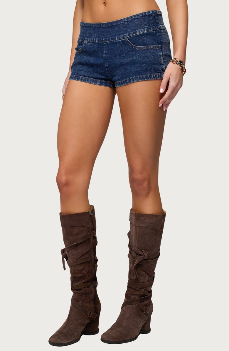 EDIKTED Zaida Stretchy Denim Micro Shorts, Alternate, color, Blue