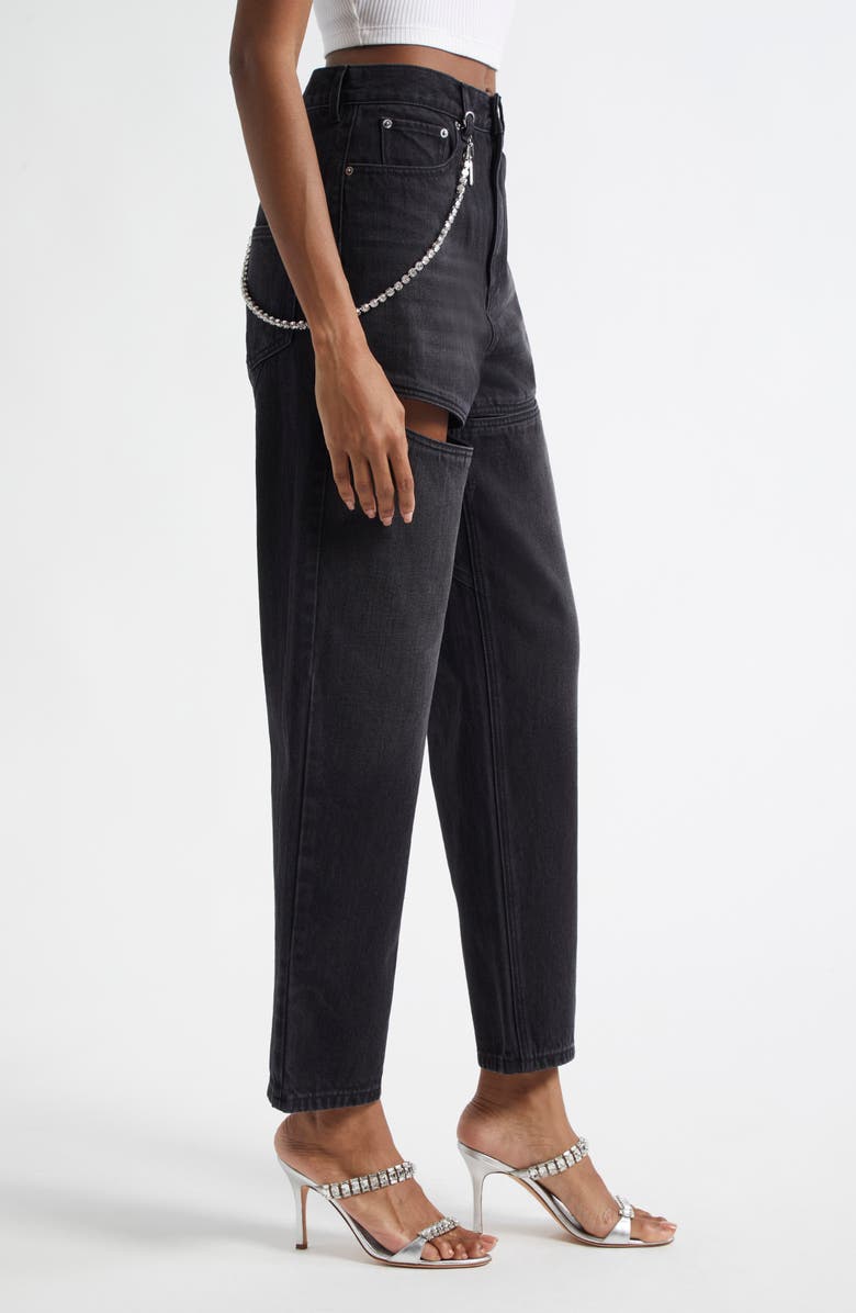 Area Slit Straight Leg Jeans with Crystal Chain, Alternate, color, Black