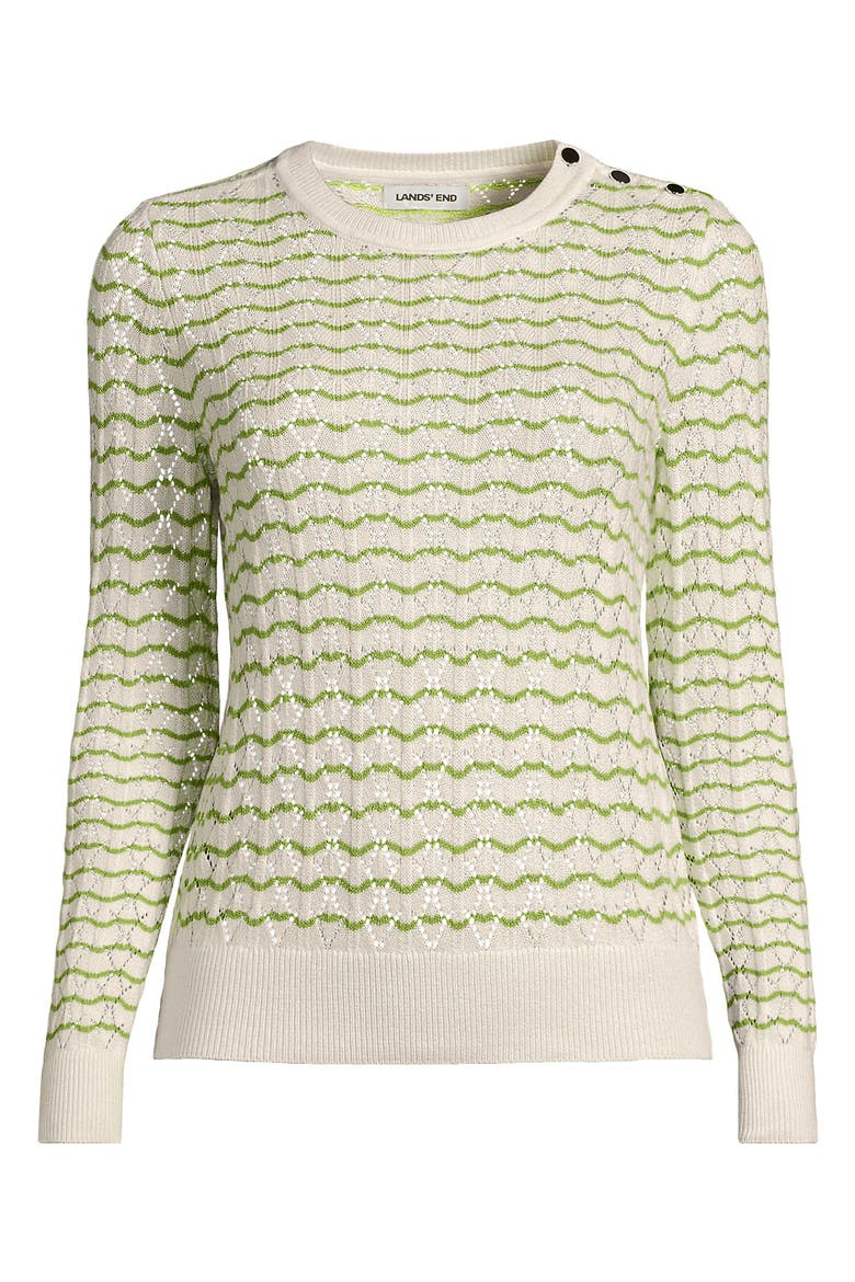 Cotton Viscose Button Shoulder Modern Crew Sweater, Alternate, color, Pistachio/Ivory Stitch Stripe