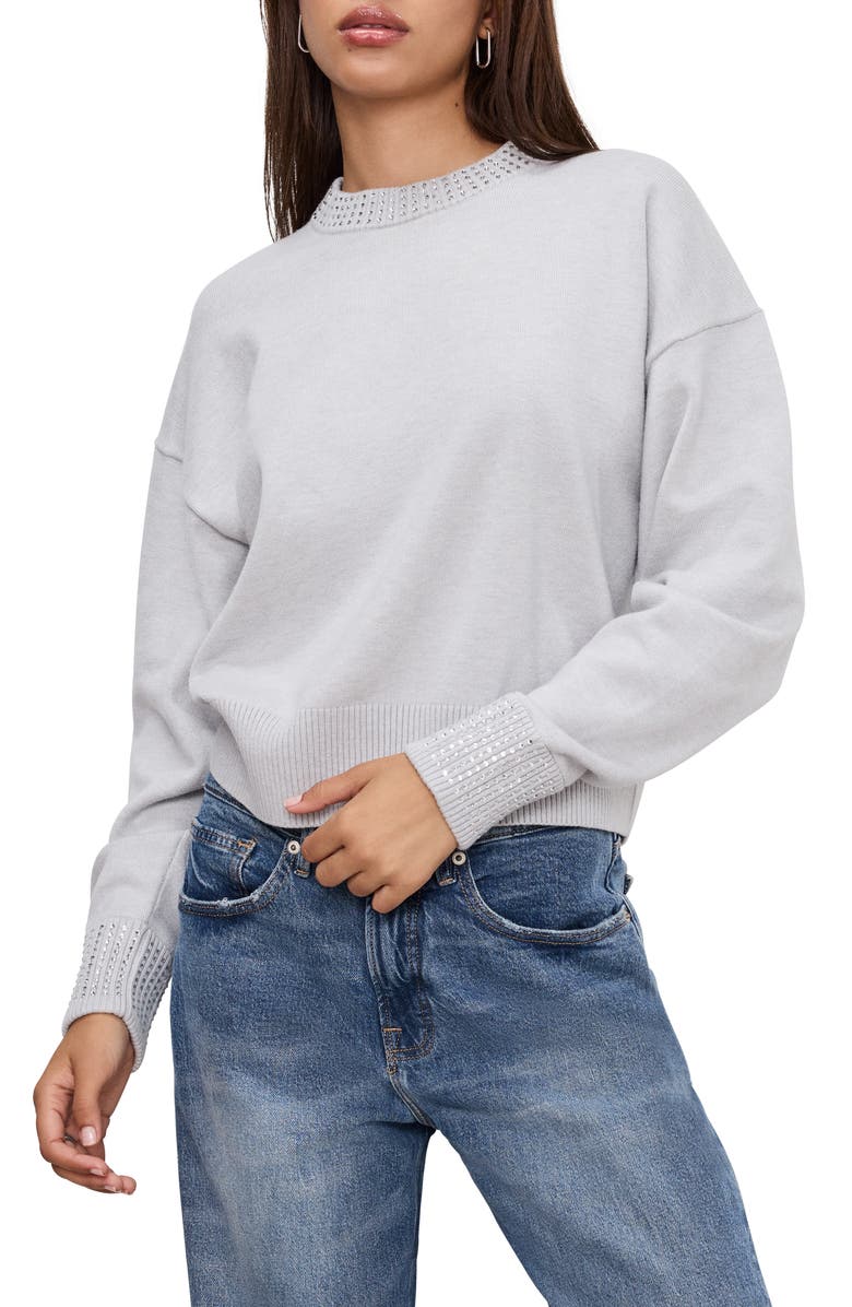 Good American Crystal Crewneck Sweater, Main, color, Heather Grey001