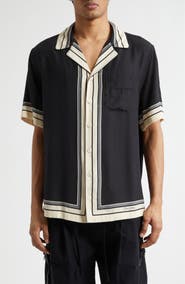 Dolce&Gabbana Engineered Stripe Print Short Sleeve Silk Button-Up Shirt