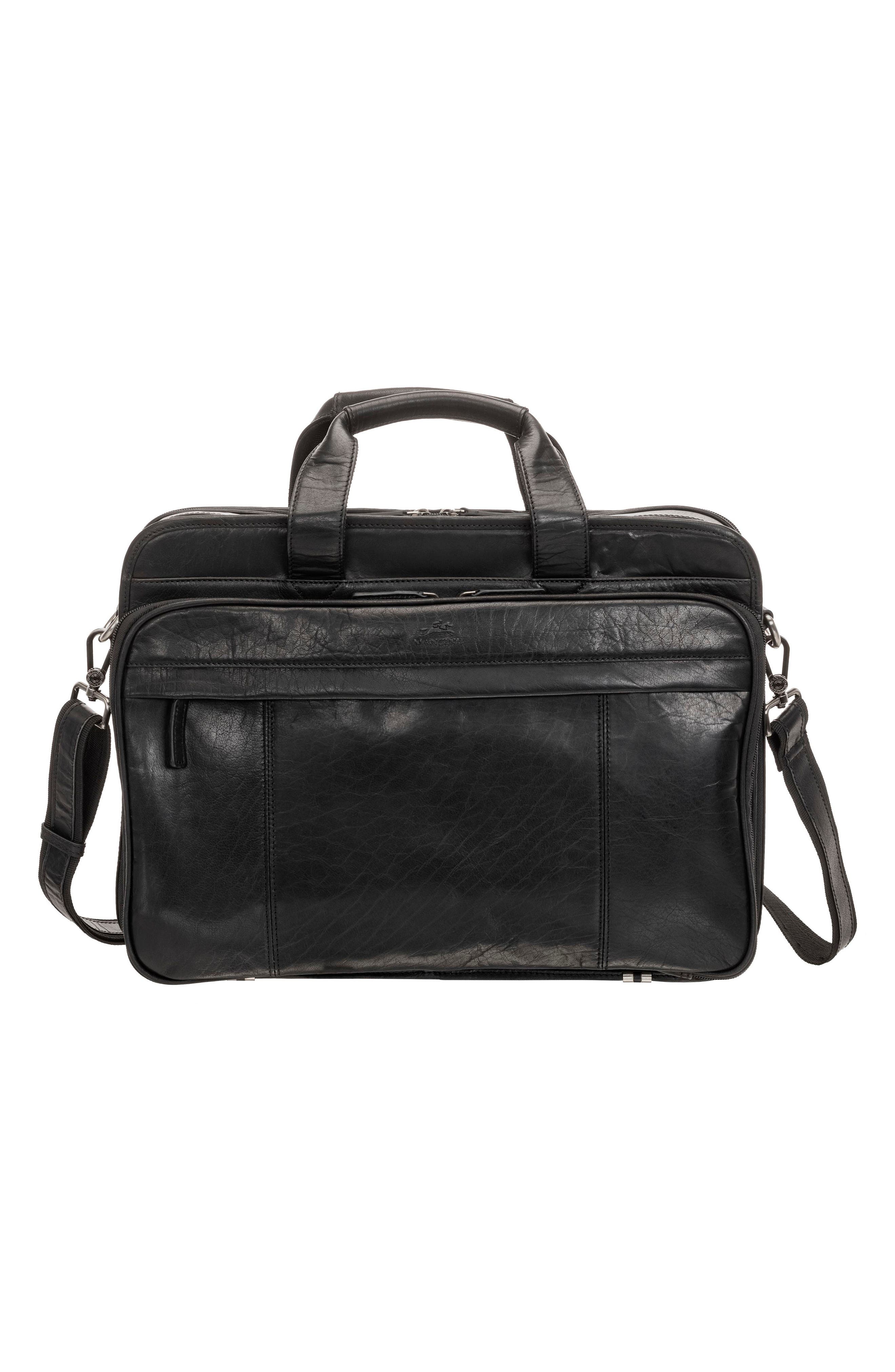 Mancini Double Compartment Leather Briefcase, Alternate, color, Black