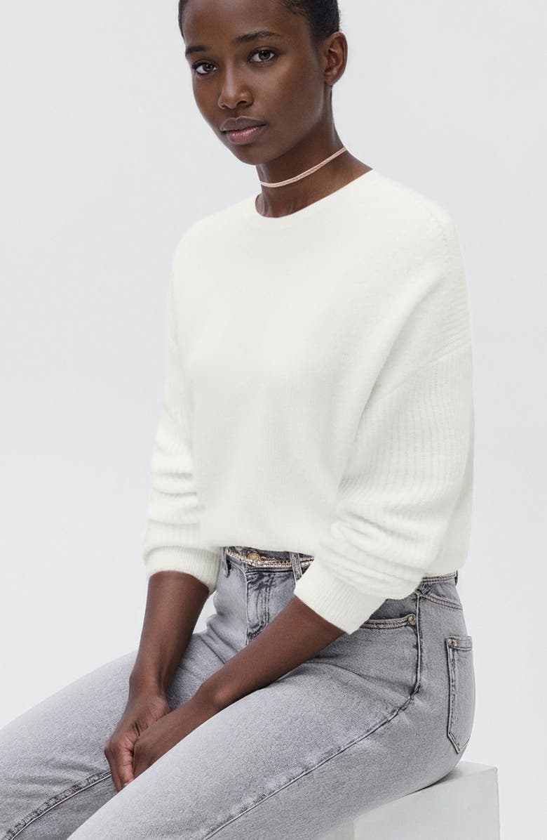 MANGO TEEN Crewneck Crop Sweater, Alternate, color, White