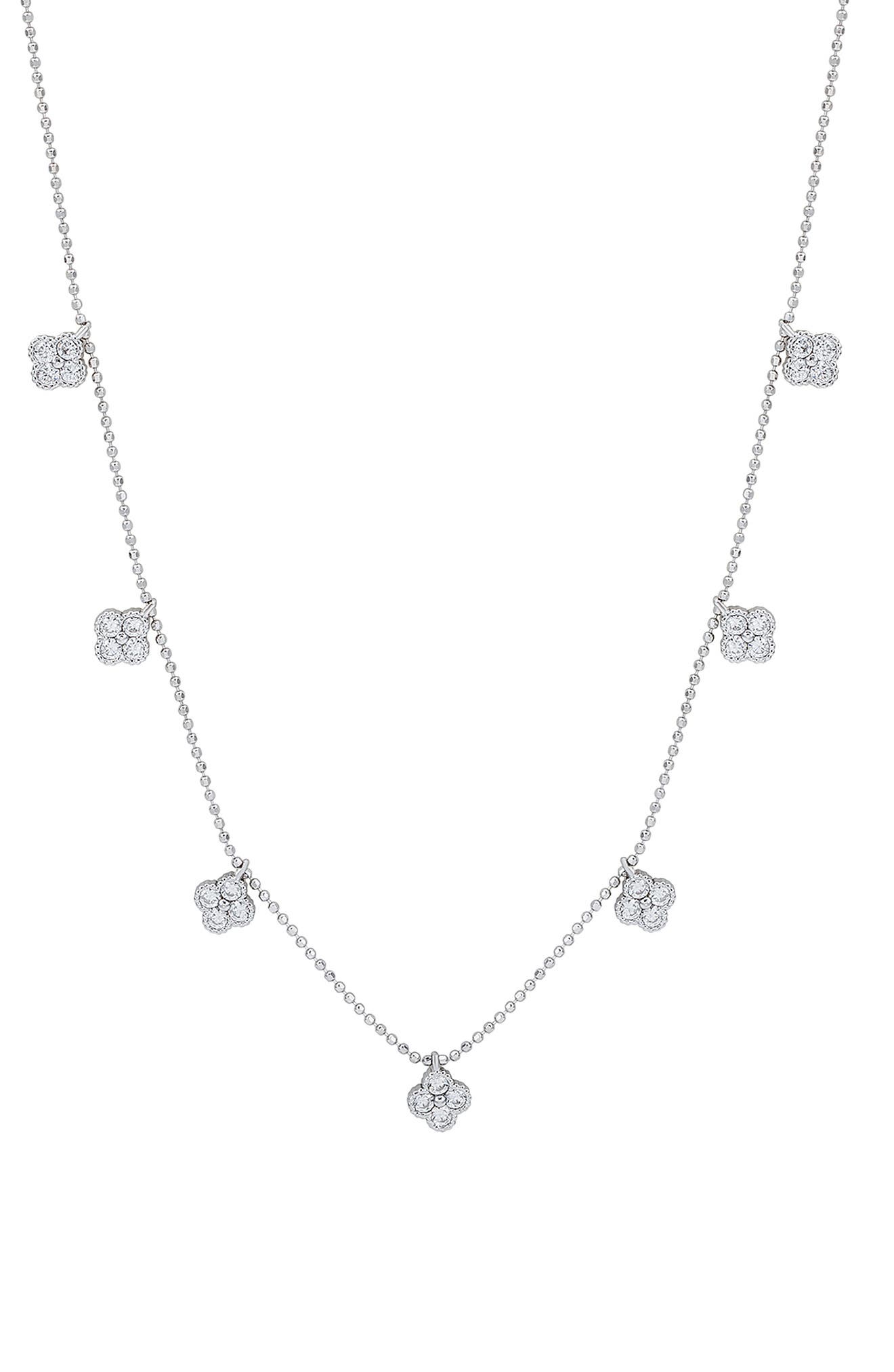 SUZY LEVIAN Cubic Zirconia Pavé Clover Station Necklace