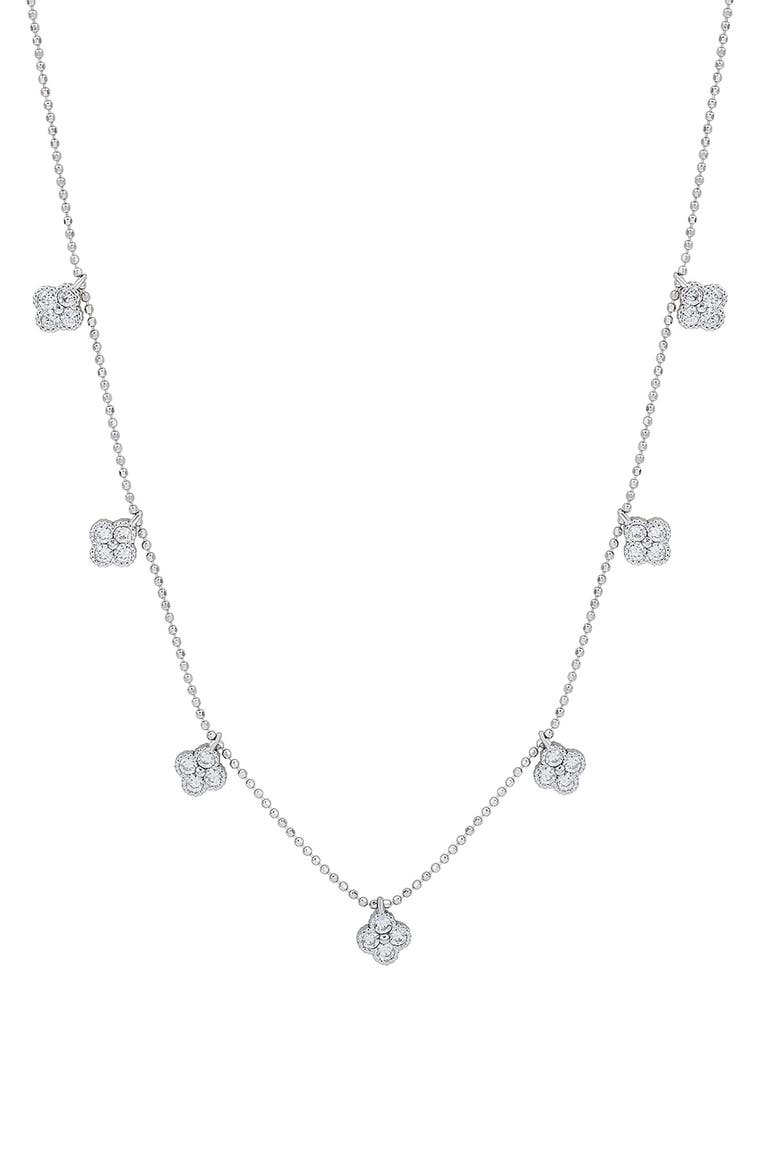 Cubic Zirconia Pavé Clover Station Necklace, Main, color, WHITE