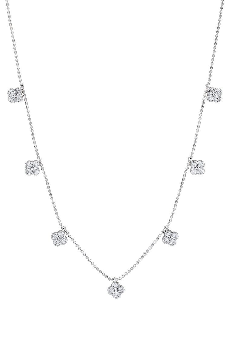 SUZY LEVIAN Cubic Zirconia Pavé Clover Station Necklace, Main, color, White
