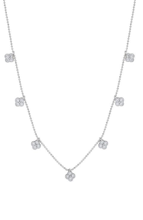 Cubic Zirconia Pavé Clover Station Necklace
